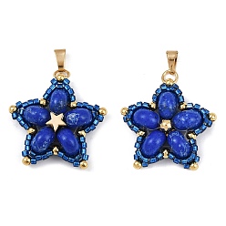 Синий Подвески из стеклянного бисера ручной работы и синтетических окрашенных бусин императорской яшмы, звезда, синие, 27x28.5x8.5 мм, отверстие : 6x2.5 мм