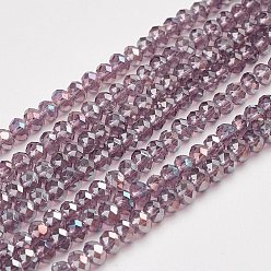 Medium Purple Electroplate Glass Beads Strands, AB Color Plated, Faceted, Rondelle, Medium Purple, 3x2mm, Hole: 1mm, about 165~169pcs/strand, 15~16 inch(38~40cm)