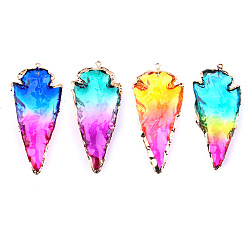 Arrow Стеклянные подвески цвета радуги, с краем и петлей из нержавеющей стали золотистого цвета, стрелка, 65x30 мм