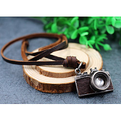 Кокосово-Коричневый Мини камера сплав с кожаным шнуром подвеска ожерелье, античное серебро, кокосового коричневый, 13.78~15.75 дюйм (35~40 см)