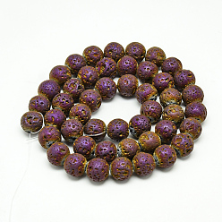 Purple Plated Electroplate Natural Lava Rock Beads Strands, Matte Style, Round, Purple Plated, 4~5mm, Hole: 0.5mm, about 88pcs/strand, 13.7~14.9 inch
