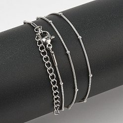 Нержавеющая Сталь Цвет 201 ожерелья из круглой цепочки-змейки из нержавеющей стали с бусинами-рондель, без потускнения, цвет нержавеющей стали, 17.91 дюйм (45.5 см)