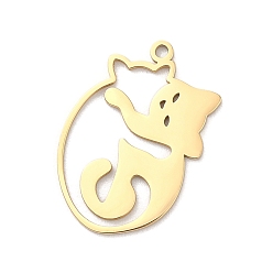 Золотой 304 подвески из нержавеющей стали, лазерная резка, обнимаю кошку-оберег, золотые, 25x17x1 мм, отверстие : 1.4 мм
