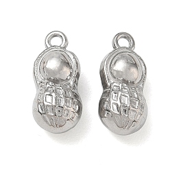 Stainless Steel Color 304 Stainless Steel Pendants, Peanut Charms, Stainless Steel Color, 18x8x8mm, Hole: 2mm