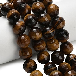 Тигровый глаз Природных тигровый глаз бисер нитей, круглые, граненый (128 граней), 12 мм, отверстие : 1.5 мм, около 31~32 шт / нитка, 14.76~15.16 дюйм (37.5~38.5 см)