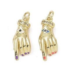 Коралловый Латунные микро проложить кубического циркония подвески, без кадмия, без никеля и без свинца, с эмалью и кольцом для прыжков, ручные прелести, коралл, 21x8x3.5 мм, отверстие : 3.4 мм