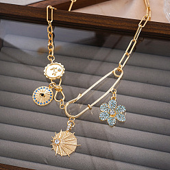 Цветок Ожерелья с подвесками из горного хрусталя, сплава и железа, золотые, цветок, 18.90 дюйм (48 см)