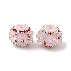Pink Бусины из смолы в виде цветка со стразами, рондель, с акрилом и стеклом, для ручек с бусинами, брелки, ювелирные изделия и ремесла, розовые, 21x21x17 мм, отверстие : 2.8 мм