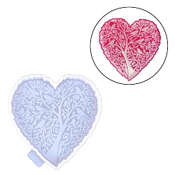 Сердце Древо жизни узор DIY коврик для чашки силиконовые формы, формы для литья смолы, для уф-смолы, изготовление изделий из эпоксидной смолы, сердце, 108x105x9 мм, внутренний диаметр: 102x96.5 мм