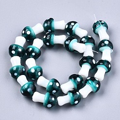 Teal Mushroom Handmade Lampwork Beads Strands, Teal, 16x12mm, Hole: 2mm, about 20pcs/strand, 13.7 inch