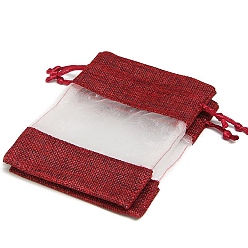 Темно-Красный Сумка из искусственного льна из микрофибры, сумка на шнурке с бантиком из органзы, прямоугольные, темно-красный, 23x16 см