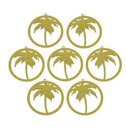 Goldenrod 430 Stainless Steel Filigree Pendants, Spray Painted, Etched Metal Embellishments, Ring with Coconut Tree, Goldenrod, 37x35x0.5mm, Hole: 1.4mm