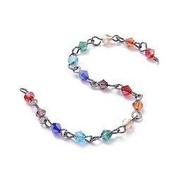Gunmetal Handmade Beaded Chains, with Glass Beads and Brass Eye Pins, Unwelded, Gunmetal, 39.37 inch(100cm), Beads: 4x4mm, 1m/strand