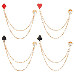 Mixed Shapes 4шт. 4 стили игральных карт, сплав, стразы, застежки для значков на лацкан, подвесная брошь-цепочка, разнообразные, 160 мм, 1 шт / стиль