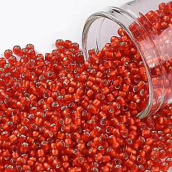(25F) Silver Lined Frost Light Siam Ruby Toho runde Rocailles, japanische Rocailles, (25 f) Silbergefütterter Frostlicht-Siam-Rubin, 11/0, 2.2 mm, Bohrung: 0.8 mm, ca. 50000 Stk. / Pfund