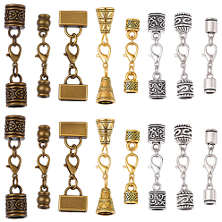 Mixed Color 32Pcs 8 Styles Alloy Cord Ends, with Lobster Claw Clasps, Mixed Shapes, Mixed Color, 35~47mm, 4pcs/style