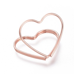 Rose Gold Heart Shape Iron Paperclips, Cute Paper Clips, Funny Bookmark Marking Clips, Rose Gold, 25x30x22mm