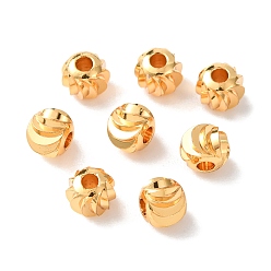 Настоящее золото 24K Латунные бусины, гофрированный круглый, стойки покрытие, долговечный, без кадмия и без свинца, реальный 24 k позолоченный, 4.5 мм, отверстие : 1.4 мм