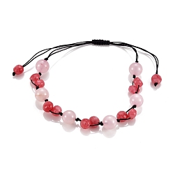 Розовый Кварц Регулируемые нейлоновые нити плетеные браслеты из бисера, с бусинами из натурального розового кварца и родохрозита, круглый и плоский круглый, внутренний диаметр: 1-1/2~3-1/2 дюйм (3.7~8.8 см)