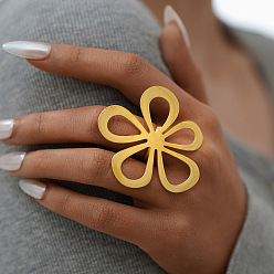 Настоящее золото 18K 304 из нержавеющей стали Манжета кольца для женщин, цветок, реальный 18 k позолоченный, размер США 8 1/2 (18.5 мм)