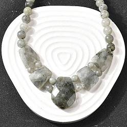 Лабрадорита Натуральный лабрадорит ограненный нагрудник градуированные бусины ожерелья для женщин, из нержавеющей стали застежками омаров, цвет нержавеющей стали, 19.09 дюйм (48.5 см)