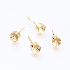 Золотой 304 Настройки серьги из нержавеющей стали, для остроконечного горного хрусталя, золотые, пригодный для 4 мм горный хрусталь, 14x5 мм, штифты : 0.8 мм
