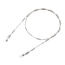 Platine Chaînes de lunettes, tour de cou pour lunettes, avec chaînes en laiton perlé, 304 fermoirs à pince de homard en acier inoxydable et extrémités en caoutchouc, platine, 29.13 pouce (74 cm)