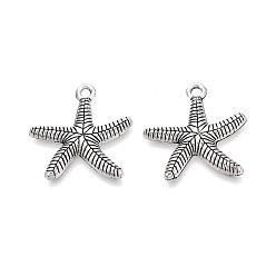 Античное Серебро Сплавочные подвески тибетского стиля, прелести морская звезда, античное серебро, 23.5x22.5x2.5 мм, отверстие : 2 мм