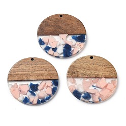 Pink Подвески из смолы и ореха, плоско-круглые, розовые, 38x2.5 мм, отверстие : 2 мм