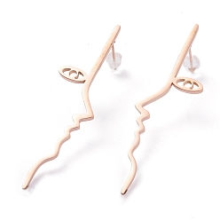 Розовое Золото Серьги-гвоздики из нержавеющей стали унисекс, с уха орехов, человеческое лицо, розовое золото , 58.5x15 мм, штифты : 0.7 мм