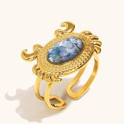 Краб 304 манжетные кольца из нержавеющей стали и эмали, реальный 18 k позолоченный, краб, внутренний диаметр: 15~20 мм