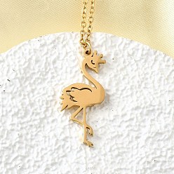Настоящее золото 18K 304 ожерелья из нержавеющей стали с подвеской в форме фламинго для женщин и мужчин, реальный 18 k позолоченный, 17.72 дюйм(45см)+63удлинитель мм
