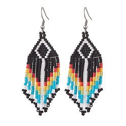 Черный Бохо 304 нержавеющая сталь со стеклянной подвеской-серьгой, ромб, чёрные, 78x30 мм