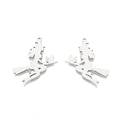 Stainless Steel Color Non-Tarnish 201 Stainless Steel Pendants, Witch, Stainless Steel Color, 32.5x27x1.5mm, Hole: 1.5mm
