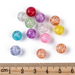 Mixed Color Transparent Crackle Glass Beads, Round, Mixed Color, 8x7mm, Hole: 1mm, about 100pcs/bag