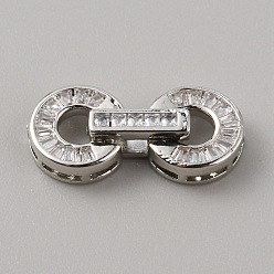 Platinum Brass Pave Clear Cubic Zirconia Fold Over Clasps, Flat Round, Platinum, 22x10.5x5mm, Hole: 4mm