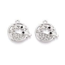 Платина Подвески из сплава и страз, плоские круглые с рыбой, платина, 21x20.5x3 мм, отверстие : 1.6 мм