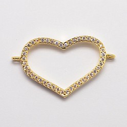 Настоящее золото 18K CZ латунные микро проложить кубических ссылки циркония, прозрачные, без кадмия, без никеля и без свинца, открытое сердце, реальный 18 k позолоченный, 17x29.5x3 мм, отверстие : 1 мм