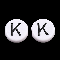 Letter K Непрозрачный акрил европейского бисера, бусины с большим отверстием, плоский круглый и буквенный, с эмалью, Письмо K, 25x10 мм, отверстие : 6 мм, Около 95 шт / 500 г