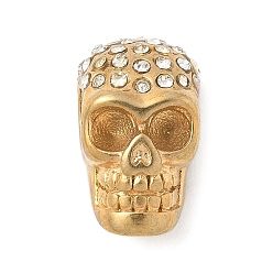 Кристалл 304 из нержавеющей стали горный хрусталь бисер, череп, вакуумное покрытие pvd, золотые, кристалл, 15x9x9 мм, отверстие : 2 мм