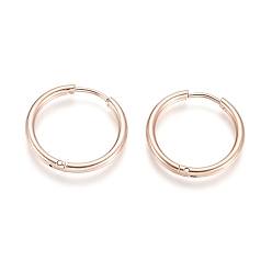 Rose Gold Ion Plating(IP) 304 Stainless Steel Huggie Hoop Earrings, Hypoallergenic Earrings, with 316 Surgical Stainless Steel Pin, Rose Gold, 12 Gauge, 20x2mm, Pin: 1mm, Inner Diameter: 16mm