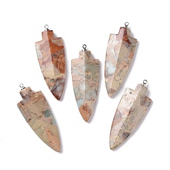 Фора Натуральный регалит / имперская яшма / морские отложения яшмовые подвески, с латунной фурнитурой платинового цвета, щит, оранжевые, 50x18x5.5 мм, отверстие : 1.5 мм