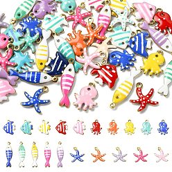 Mixed Shapes 40Pcs 4 Styles 304 Stainless Steel Enamel Charms, Marine Animal, Golden, Mixed Shapes, 10.5~18.5x4.5~10x1.5~2.5mm, Hole: 0.9~1mm, 10pcs/style