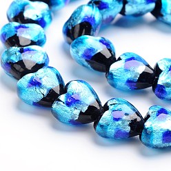 Blue Handmade Lampwork Heart Beads, Blue, 11x12x8mm, Hole: 1mm