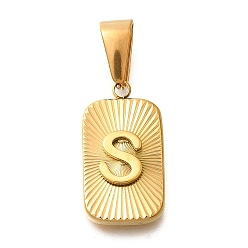 Letter S 304 подвески из нержавеющей стали, прямоугольник с подвеской в виде буквы, реальный 18 k позолоченный, Письмо с, 22x12.5x4 мм, отверстие : 8x4 мм