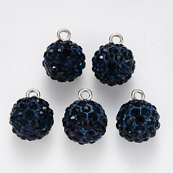 Монтана Подвески со стразами из полимерной глины, с железной петлей с платиновым покрытием, круглые, проложить диско-шар, Монтана, С. 16 (2.2~2.3 мм), 15x12 мм, отверстие : 2 мм