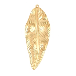 Golden 304 Stainless Steel Big Pendants, Leaf Charms, Golden, 67.5x25x2mm, Hole: 1.9mm