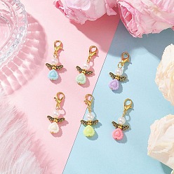 Антично-золотой и Золотой Акриловые подвесные украшения ангела, Сплав с застежками когтя омара, античный золотой и золотой, 33 мм