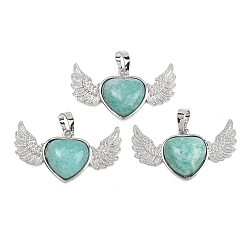 Платина Природные подвески амазонит, Подвеска в виде сердца из латуни с драгоценными камнями и крыльями ангела., стойки покрытие, долговечный, платина, 20x39x7 мм, отверстие : 8x5 мм