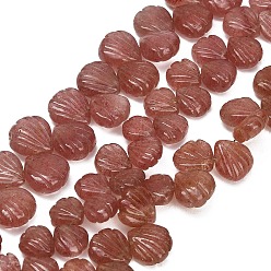Cuarzo Fresa Collares de cuentas talladas de cuarzo fresa natural, shell forma, superior perforado, con la borla, 8~10x7.5~9.5x4~5 mm, agujero: 0.3 mm, sobre 32~36 unidades / cadena, 12.60'' (32 cm)